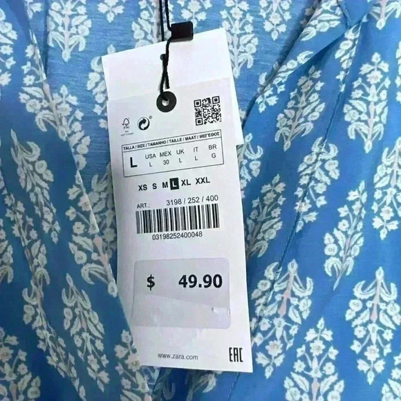 ZARA NWT WHITE BLUE PRINT SHORT DRESS V NECK SIZE Large - Picture 8 of 9